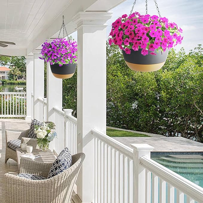 2 Pack Hanging Planters Set, 10 Inch Indoor Outdoor Hanging Plant Pot Basket - Image 5