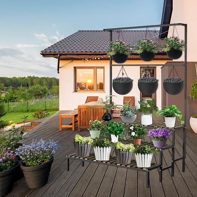 Large Plant Stand Indoor Outdoor, 3 Tier Heavy Duty Hanging Plant Stand - Image 5