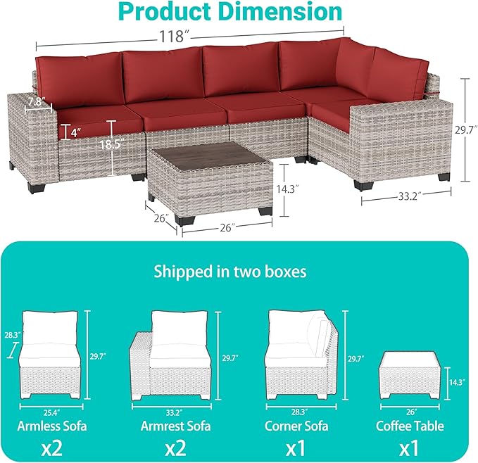 6-Piece Outdoor Patio Furniture Set Wicker Sectional Sofa Set, Patio - Image 5