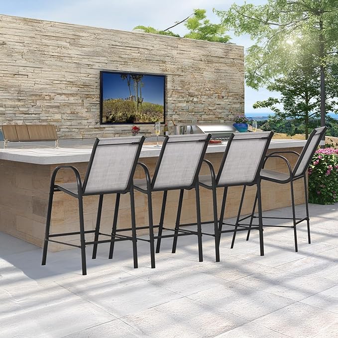 HOMREST Outdoor Bar Height Stools Set of 4, High Back Patio Chairs - Image 4