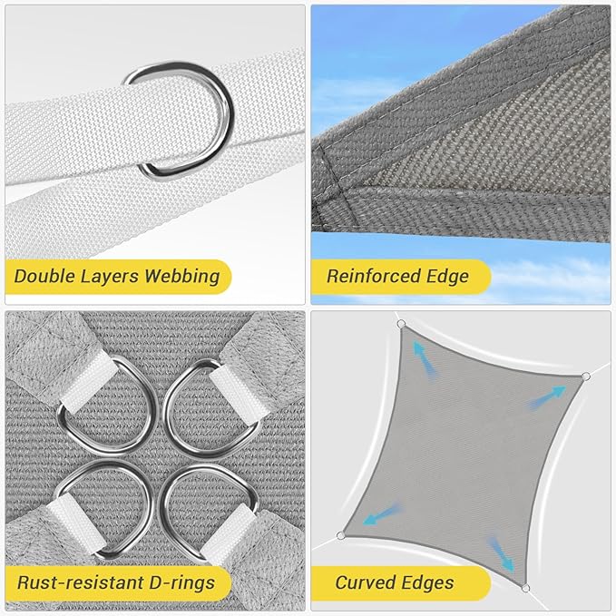 HappyTrends Sun Shade Sail, Heavy Duty UV Protection Beach Shade Canopy Wind - Image 4