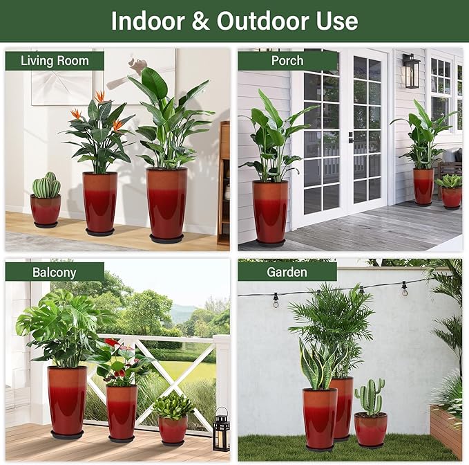 24/21/12 Inch Large Plastic Planter, Lightweight Ceramic-Look Tall Planters - Image 6