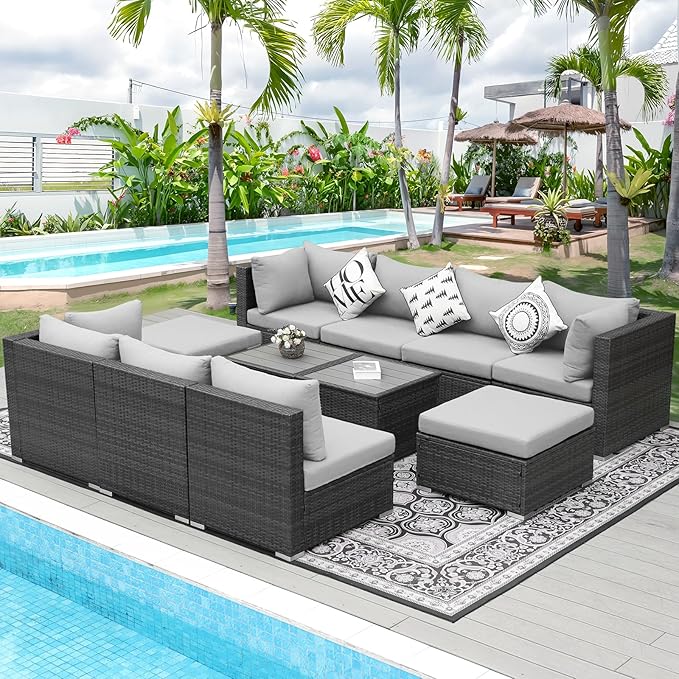 NICESOUL 11 Piece Modern Outdoor Furniture Sofa Set, 29.3'' High Back Comfy - Image 3