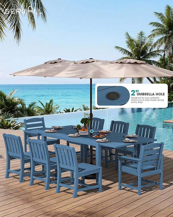 SERWALL 9-Piece Outdoor Dining Set, All Weather HDPE Outdoor Furniture Set - Image 3
