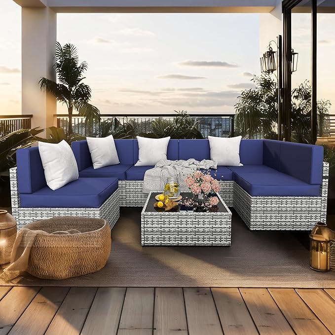 Pamapic 7 Piece Outdoor Sectional Sofa Set, All-Weather Patio Furniture - Image 3