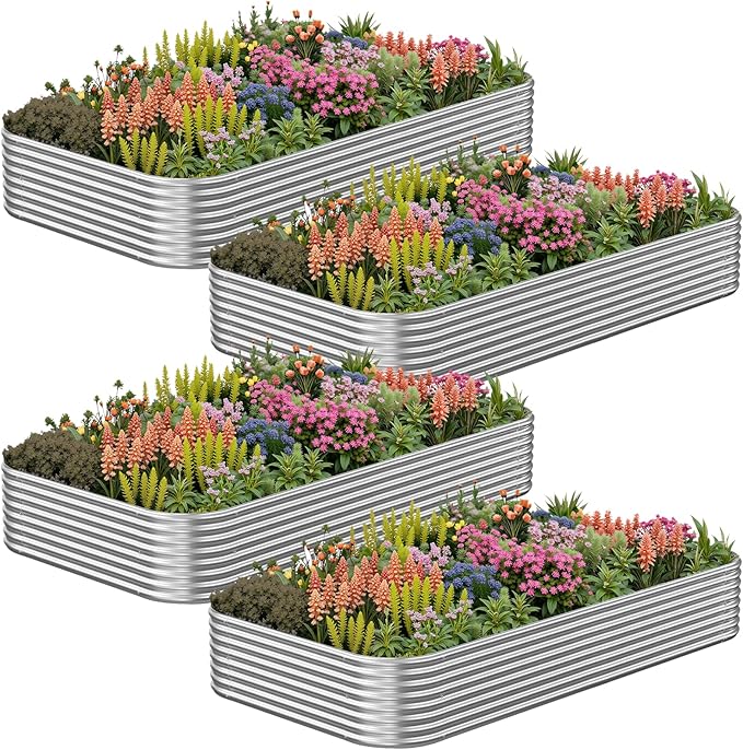 4 Pack Corrugated Galvanized Steel Raised Garden Bed Outdoor, Metal Above by CATMANOR