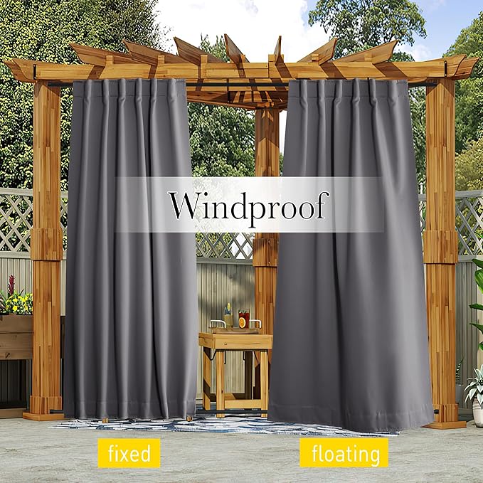 NICETOWN 2 Panels Grey Outdoor Curtains Waterproof Extra Long - Image 2