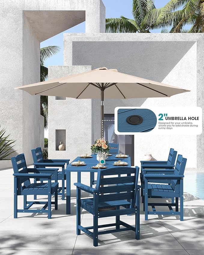 SERWALL 9-Piece Outdoor Dining Set, All Weather HDPE Outdoor Furniture Set - Image 3