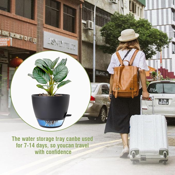 8 inch Self Watering Pots, 2 Pack Plastic Planters - Image 6
