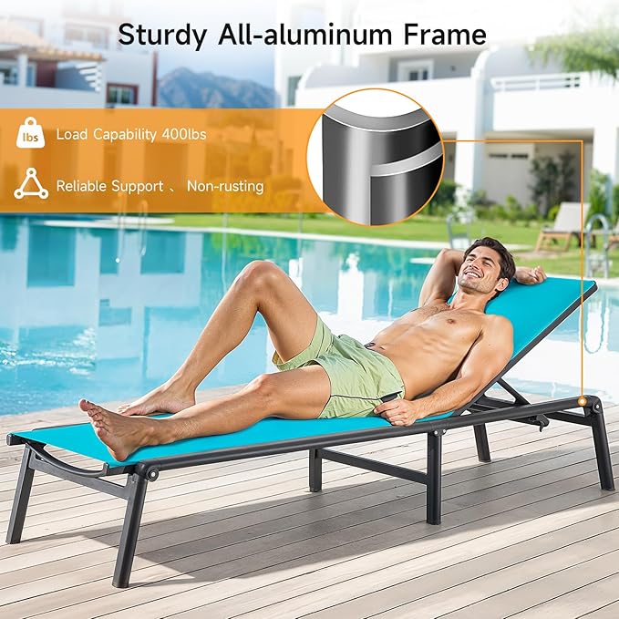 Aluminum Chaise Lounge Chair Outdoor, Foldable & Assembly Free Outdoor Lounge - Image 5