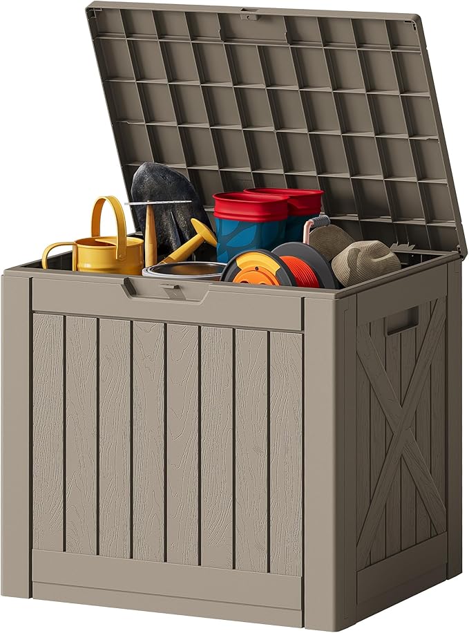JUMMICO 42 Gallon Deck Box Waterproof, Resin Outdoor Storage Box by JUMMICO