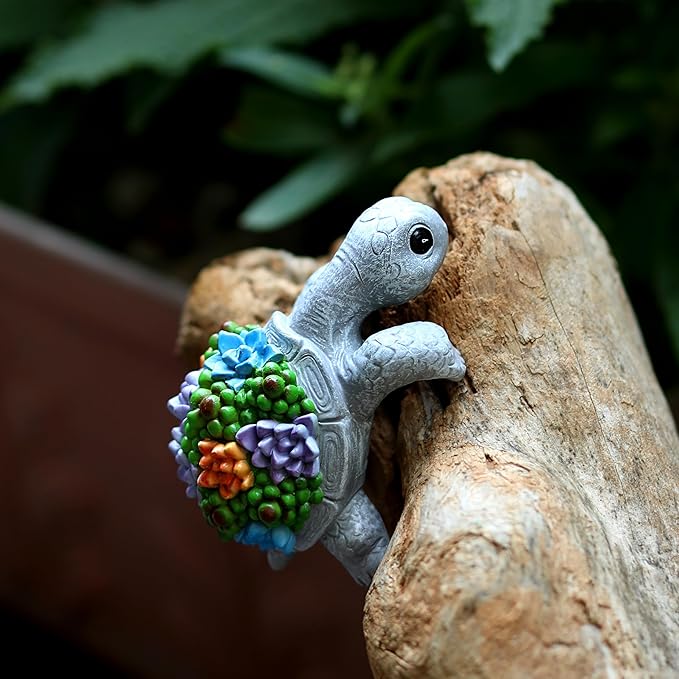 Mini Turtle Statue Miniature Tortoise Figurine Plant Pot Hanger, Realistic - Image 8