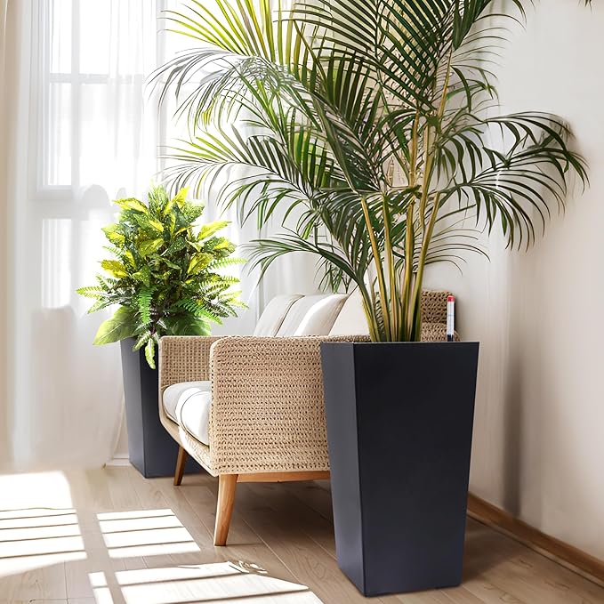 GarveeLife 22.5 in Tall Planters Set of 2, Outdoor＆Indoor Black Planter Pots - Image 3