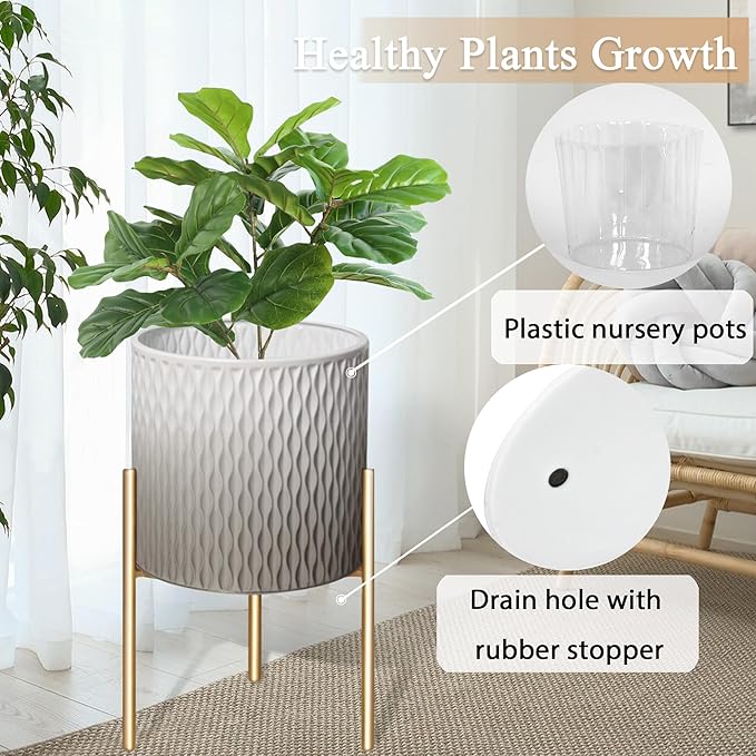 ARNIS Plants Pots with Stand, Unique Mid Century Decorative Metal Flower Pots - Image 4