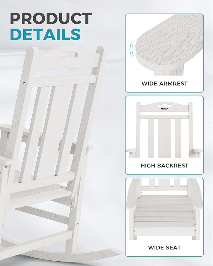 Ciokea Oversized Outdoor Rocking Chair, 380lbs Heavy-Duty Large Patio Rocker - Image 6