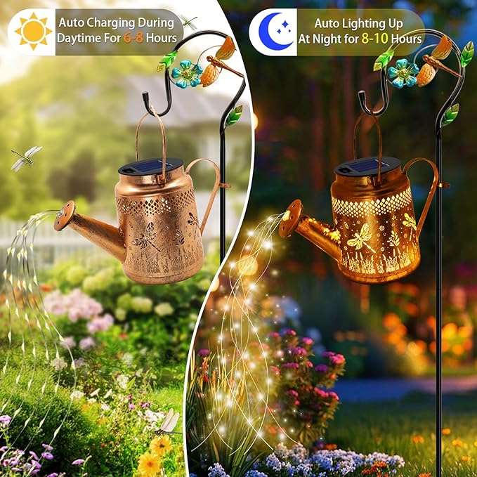 Solar Powered Dragonfly Watering Can Lights Waterproof Outdoor Garden Decor - Image 4