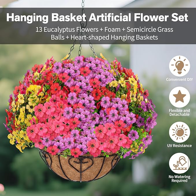 Artificial Hanging Flower for Outdoors, Fake Hanging Basket for Outside - Image 3