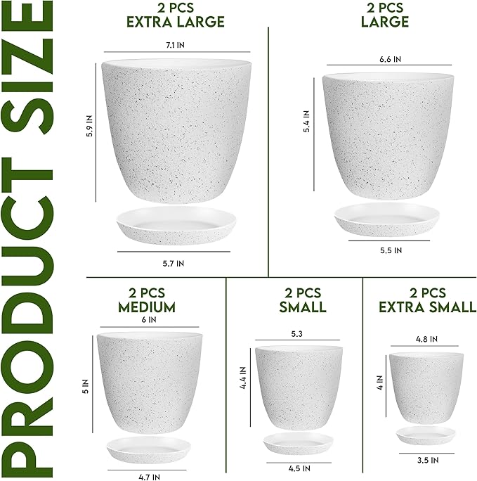 Utopia Home - Spotty Plant Pots Indoor - 7/6.6/6/5.3/4.8 Inches Flower Pots - - Image 2