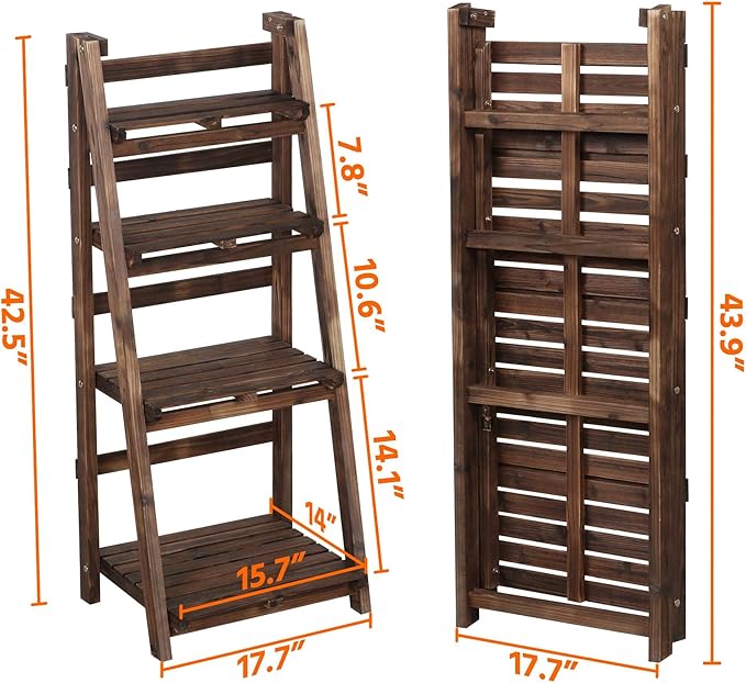 Yaheetech Foldable Ladder Shelf Wooden Plant Stand Indoor Outdoor Shelves No - Image 3