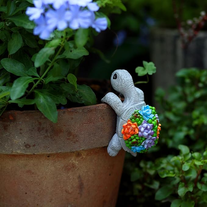 Mini Turtle Statue Miniature Tortoise Figurine Plant Pot Hanger, Realistic - Image 6