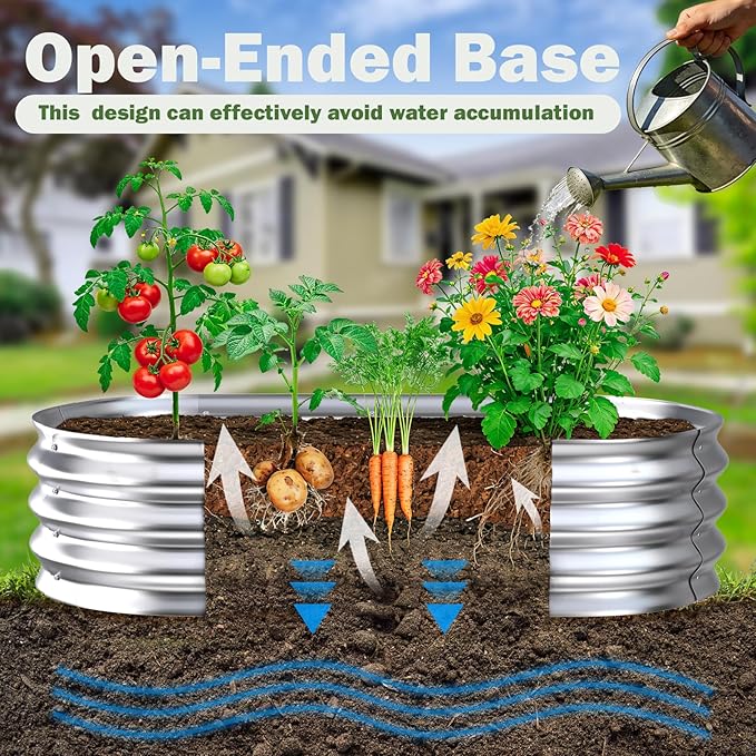 Galvanized Raised Garden Bed Outdoor, Easy Assemble Small Oval Plant Container - Image 4