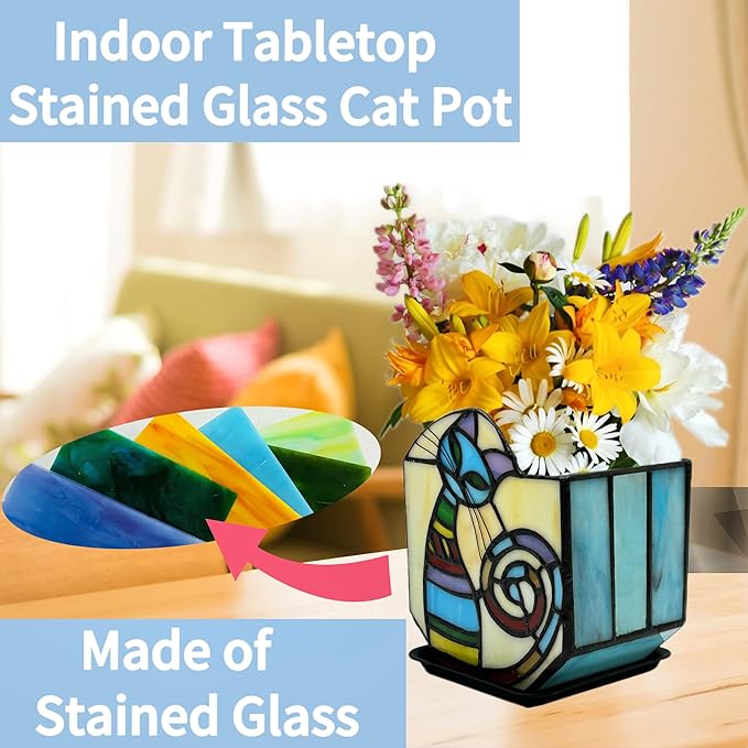 Stained Glass Cat Unique Plant Pot, Indoor Planter - Image 4