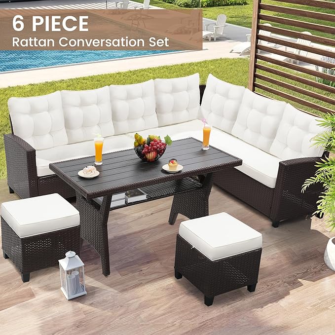 KROFEM6-Piece Patio Furniture Set, Outdoor Sectional Sofa - Image 6