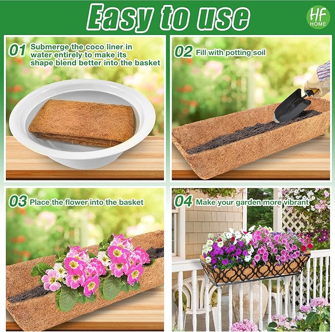 HFHOME 2Pcs 24" Trough Coco Fiber Replacement Liner, Natural 24 in Window Deck - Image 4