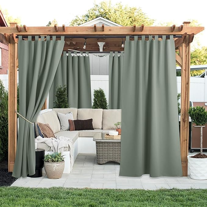 NICETOWN 2 Panels Outdoor Sage Green Curtainss Waterproof - Image 2