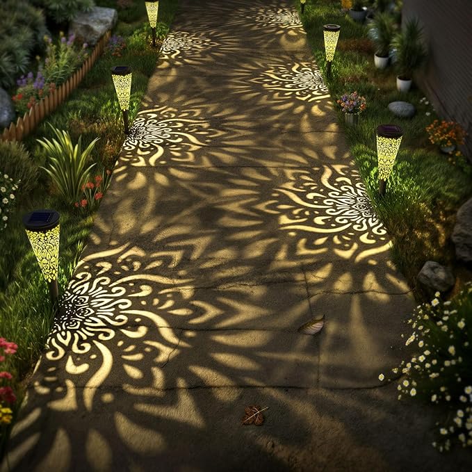 6 Pack Solar Lights Outdoor Garden Decorative Mandala Solar Garden Lights - Image 3