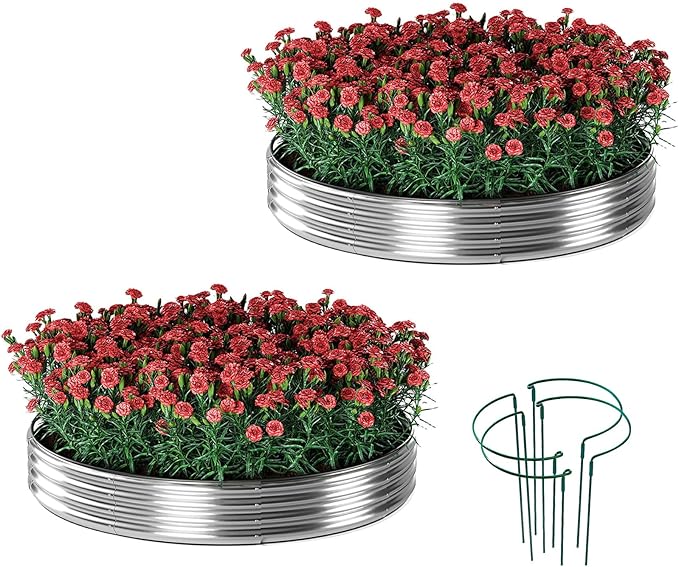Galvanized Metal Planter Round Raised Garden Bed Kit by ZFHgarden