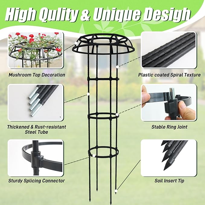 Garden Trellis for Climbing Plants Outdoor, 65 Inch Mushroom Top Trellis for - Image 3