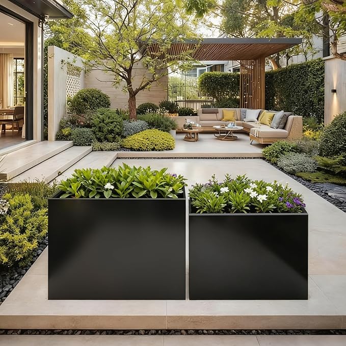 Black Steel Metallic Heavy Planter 36" x 15" x 24" - Image 5