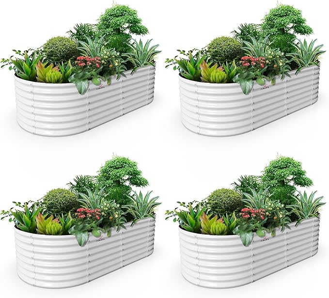 A ANLEOLIFE 4-Set 8X4X2 ft Galvanized Raised Garden Bed Kit, Oval Metal Deep by AAnleolife