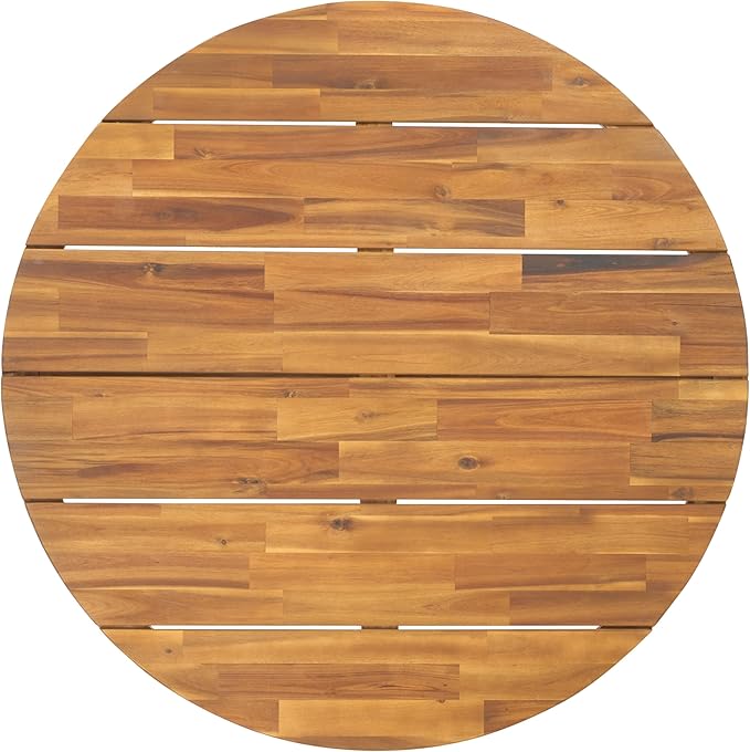 SAFAVIEH Outdoor Collection Leo Natural/White Solid Wood Round Coffee Table - Image 5