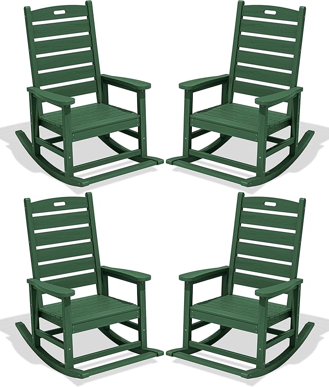 SERWALL Outdoor Rocking Chair Set of 4, Oversized HDPE Patio Rocking Chair by SERWALL