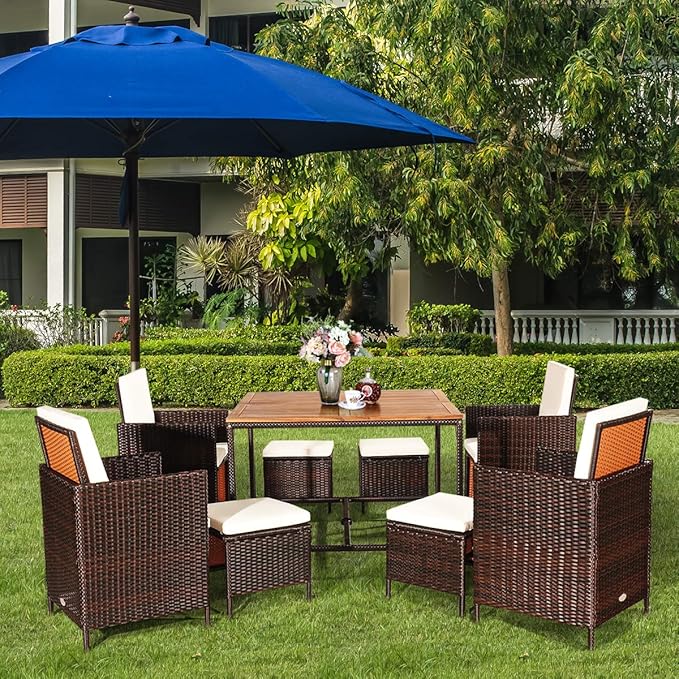 Tangkula 9 Pieces Patio Acacia Wood Table and Chairs Set - Image 2