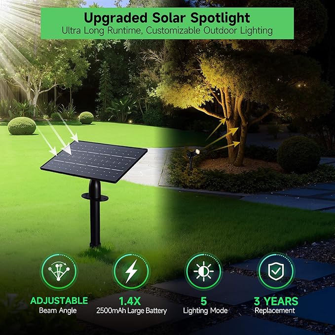 Solar Spot Lights Outdoor, Adjustable Angle Waterproof Landscape Spotlight - Image 2