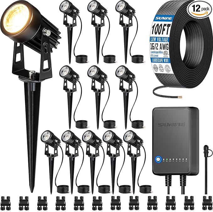 SUNVIE All-in-One LED Low Voltage Landscape Lighting Kit, 3000K Waterproof Low by SUNVIE