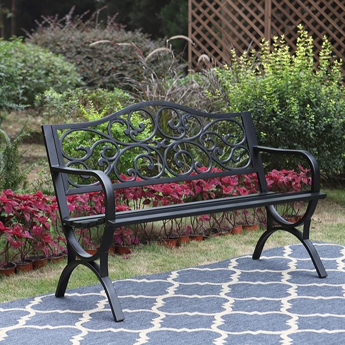 Sophia & William 50" Outdoor Garden Bench Patio Park Bench, Cast Iron Metal - Image 2