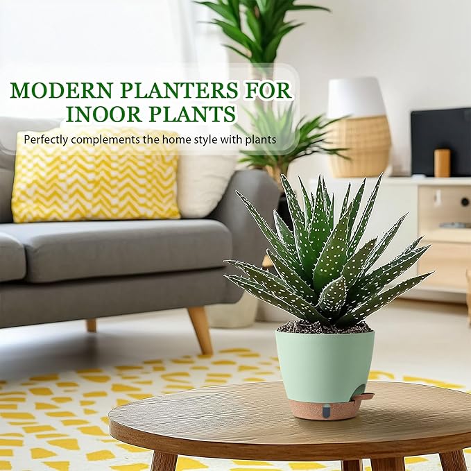 2 Pack 8 Inch Pots for Plants Indoor, Plastic Self Watering Planters - Image 2
