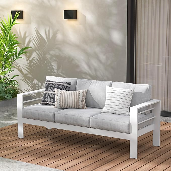 Wisteria Lane Patio Furniture Aluminum Sofa, All-Weather Outdoor 3 Seats Couch - Image 2