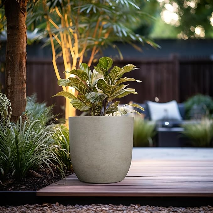 Kante 16.5" Dia Round Concrete Planter, Large Outdoor Modern Indoor Decorative - Image 5