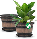 Quarut Large Plastic 3 Pack16 inch Plant Pots, Whiskey Barrel Planters by Quarut