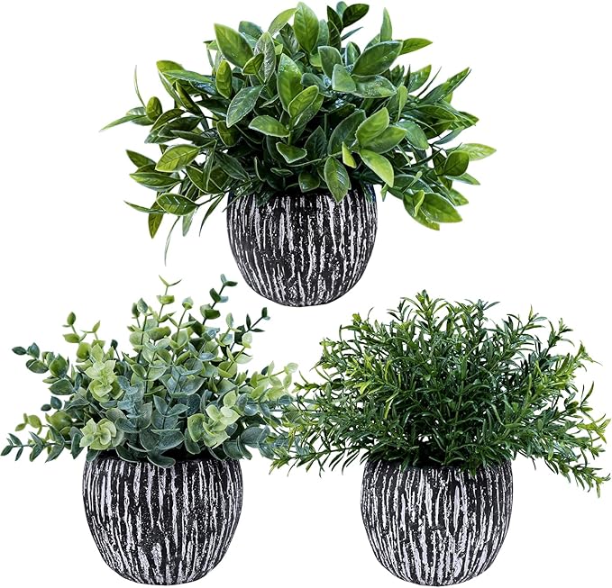 Winlyn Set of 3 Artificial Potted Plants Faux Eucalyptus Rosemary Boxwood by Winlyn
