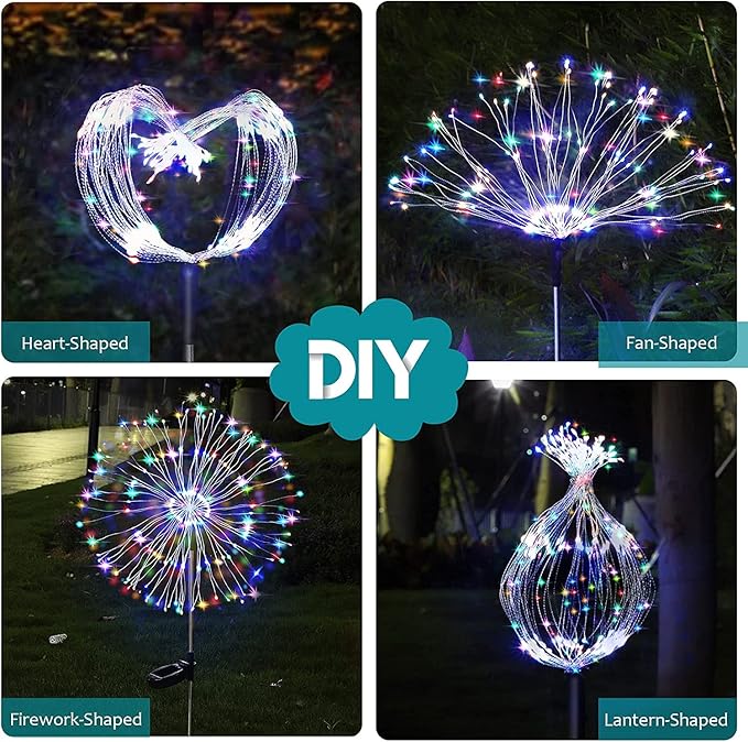 JJGoo Solar Firework Lights, 2 Pack 180 LEDs 2 Lighting Modes Solar Lights - Image 4