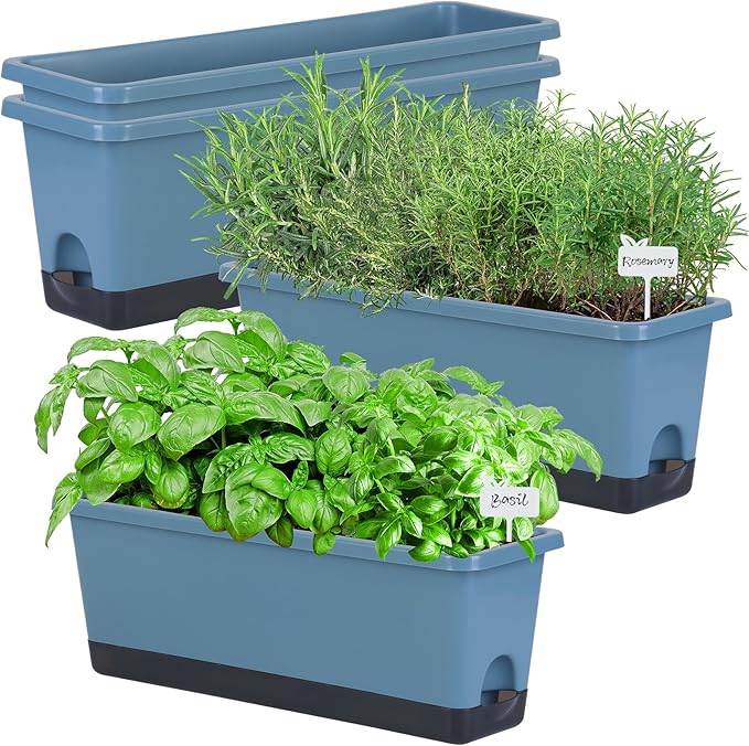 Window Box Planter 4 Packs, 17 Inches Rectangle Flower Pots by Oliz