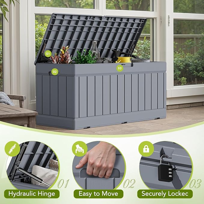 Devoko 78 Gallon Deck Box, Waterproof Resin Outdoor Storage Box - Image 2