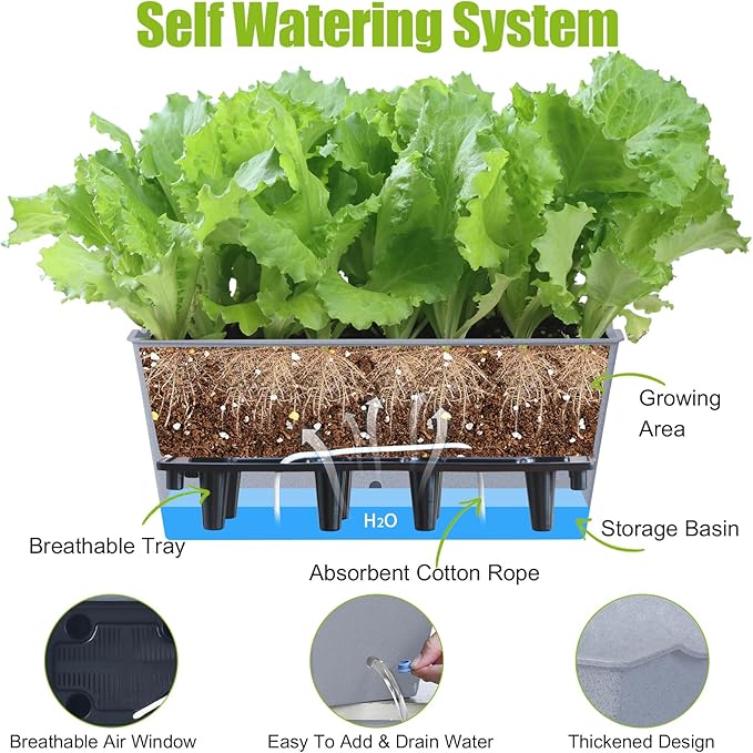 Window Box Planter 6 Pcs, 16.5 Inches Self Watering Rectangle Flower Plant Pots - Image 3
