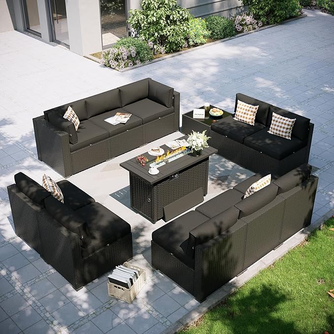 Aoxun Patio Furniture Set with Fire Pit Table, 12 Piece Outdoor Sectional Sofas by Aoxun